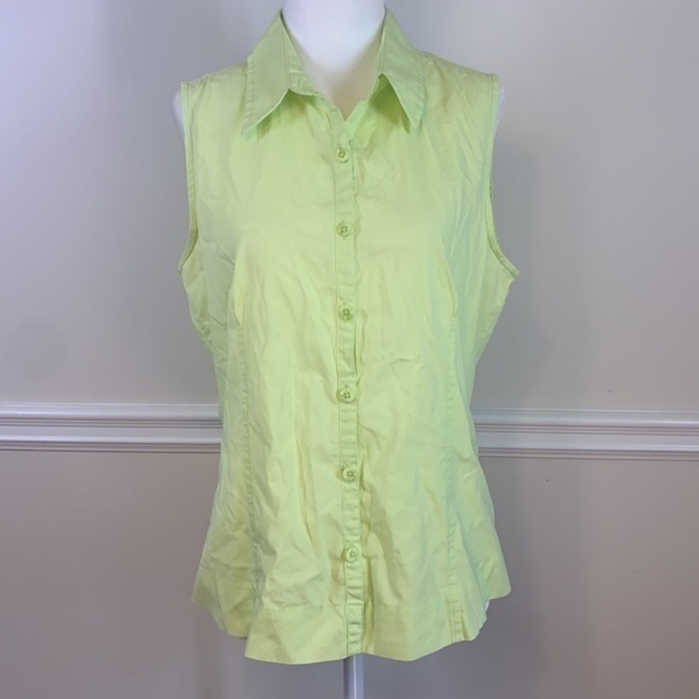 COLUMBIA Sleeveless Button Up Neon Green Top M